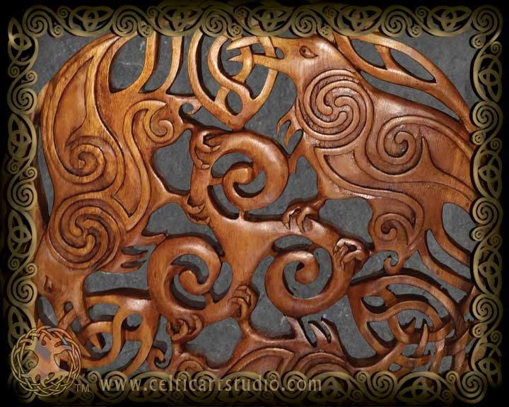 Celtic Art Wood Carvings by Jen Delyth Celtic Tree of Life, Hounds 