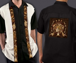 Celtic Cuban Retro Men's Shirt with Wolf Designs By Jen Delyth