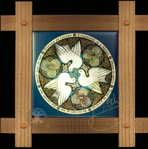 Celtic DOVES - PEACE   Wood Framed Tile by Jen Delyth