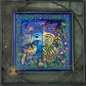 THE GARDEN green man/ blue woman Iron Framed Tile by jen delyth