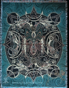 CELTIC WOLF MOON -  afghan throw by Jen delyth