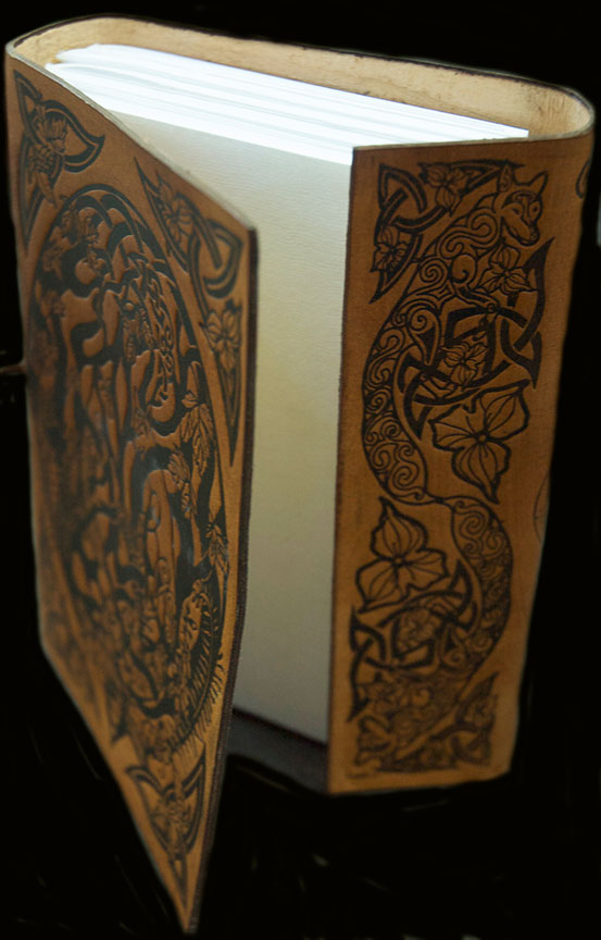 Handmade Woodland Fox leather journal sketch book ~ Jen Delyth Celtic design 
