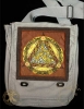 WILDE HARES Of Melangell - hemp fringed twill patch on artPATCH Canvas Field Bag by Jen Delyth