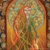 Melangell Celtic Hare Goddess detail of Print by Jen Delyth
