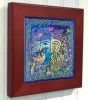 GARDEN green man blue woman Rosewood Framed Ceramic Tile by Jen Delyth