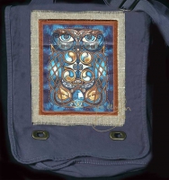 CELTIC OWL - blodeuwedd - Hemp Fringed Twill Patch on artPATCH Canvas Field Bag by Jen Delyth.