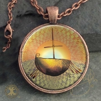 Journey - Voyage of Brendan  - Vintage Celt Copper Glass Domed Pendant By Jen Delyth