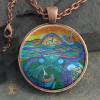 MANAWYDDAN ap Llyr - Vintage Celt Copper Glass Domed Pendant By Jen Delyth