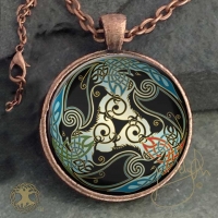 RAVENS Morrigan - Vintage Celt Copper Glass Domed Pendant By Jen Delyth