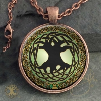 Celtic Ravens Heart  - Vintage Celt Copper Glass Domed Pendant By Jen Delyth