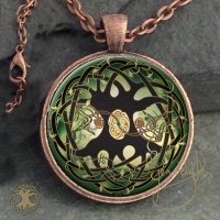 Celtic Tree Mandala  - Vintage Celt Copper Glass Domed Pendant By Jen Delyth