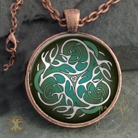 ANTLERS & MOONS  - Vintage Celt Copper Glass Domed Pendant By Jen Delyth