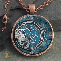 ARIANRHOD Celtic moon spirit - Vintage Celt Copper Glass Domed Pendant By Jen Delyth