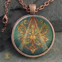 BRIGHID - Celtic Irish Saint/Goddess  - Vintage Celt Copper Glass Domed Pendant By Jen Delyth