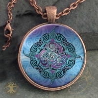 CEILIDH the Irish Dance - Vintage Celt Copper Glass Domed Pendant By Jen Delyth