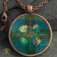 Celtic Cross  - Vintage Celt Copper Glass Domed Pendant By Jen Delyth