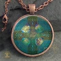 Celtic Cross - Vintage Celt Copper Glass Domed Pendant By Jen Delyth