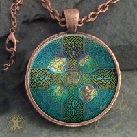 CELTIC CROSS - Vintage Celt Copper Glass Domed Pendant By Jen Delyth