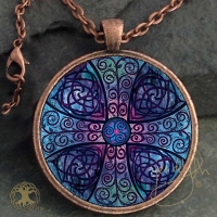 CROSS OF LIFE   - Vintage Celt Copper Glass Domed Pendant By Jen Delyth