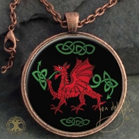 Celtic Dragon - Ddraig Goch  - Vintage Celt Copper Glass Domed Pendant By Jen Delyth