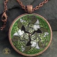 Epona - Celtic Horses   - Vintage Celt Copper Glass Domed Pendant By Jen Delyth