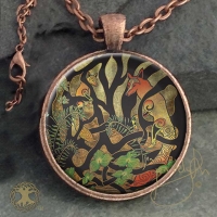 CELTIC WOODLAND FOX - Vintage Celt Copper Glass Domed Pendant By Jen Delyth