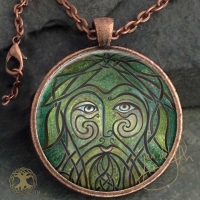 Green Man - Vintage Celt Copper Glass Domed Pendant By Jen Delyth