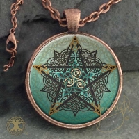 PENTACLE KNOT  - Vintage Celt Copper Glass Domed Pendant By Jen Delyth