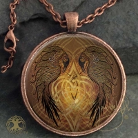 celtic Ravens' Heart  - Vintage Celt Copper Glass Domed Pendant By Jen Delyth