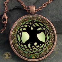 Celtic Tree of Life  - Vintage Celt Copper Glass Domed Pendant By Jen Delyth