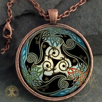 Celtic Ravens - Morrigan - Vintage Celt Copper Glass Domed Pendant By Jen Delyth