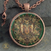 Wolf Moon  - Vintage Celt Copper Glass Domed Pendant By Jen Delyth