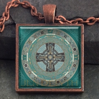 DANU FOLK Celtic Mandala  - Vintage Celt Copper Glass Domed Pendant By Jen Delyth