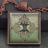 ELEMENTAL TREE of life  - Vintage Celt Copper Glass Domed Pendant By Jen Delyth