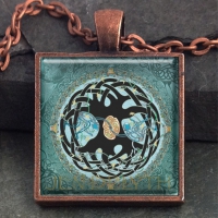 TREE OF LIFE MANDALA - Vintage Celt Copper Glass Domed Pendant By Jen Delyth