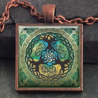YGGDRASIL world tree- Vintage Celt Copper Glass Domed Pendant By Jen Delyth