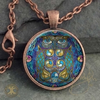 OWL  - Vintage Celt Copper Glass Domed Pendant By Jen Delyth