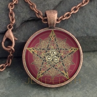 PENTACLE KNOT  - Vintage Celt Copper Glass Domed Pendant By Jen Delyth