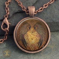 RAVENS HEART   - Vintage Celt Copper Glass Domed Pendant By Jen Delyth