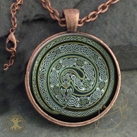 EARTH SERPENT Ouroboros  - Vintage Celt Copper Glass Domed Pendant By Jen Delyth