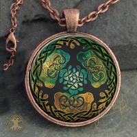 YGGDRASIL World Tree  - Vintage Celt Copper Glass Domed Pendant By Jen Delyth